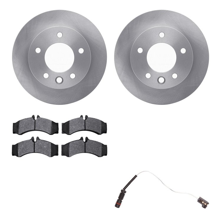 6232-40008 Brake Rotors w/Heavy-Duty Brake Pads Kit & Sensor, 2002-2006 Multiple Makes/Models, Position: Front