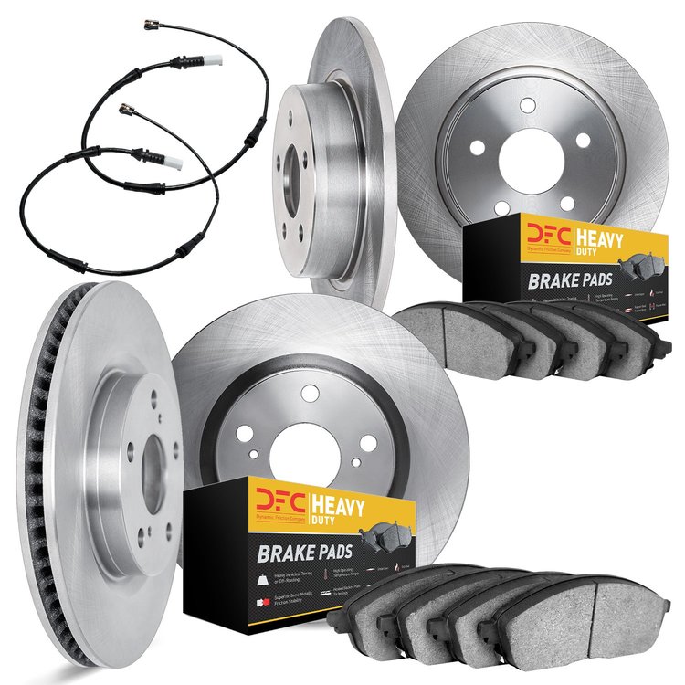 6234-40006 Brake Rotors w/Heavy-Duty Brake Pads Kit & Sensor, 2002-2006 Multiple Makes/Models, Position: Front and Rear