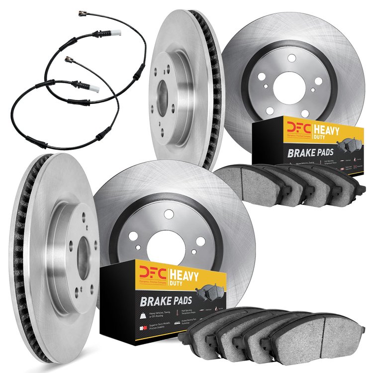 6234-40012 Brake Rotors w/Heavy-Duty Brake Pads Kit & Sensor, 2002-2006 Multiple Makes/Models, Position: Front and Rear