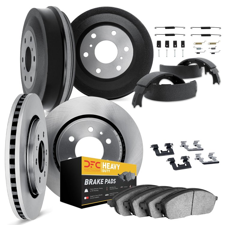 6284-42014 Brake Rotors w/Heavy-Duty Brake Pads/Drums/Shoes/Hardware/Adjusters, 1977-1991 Mopar, Position: Front and Rear