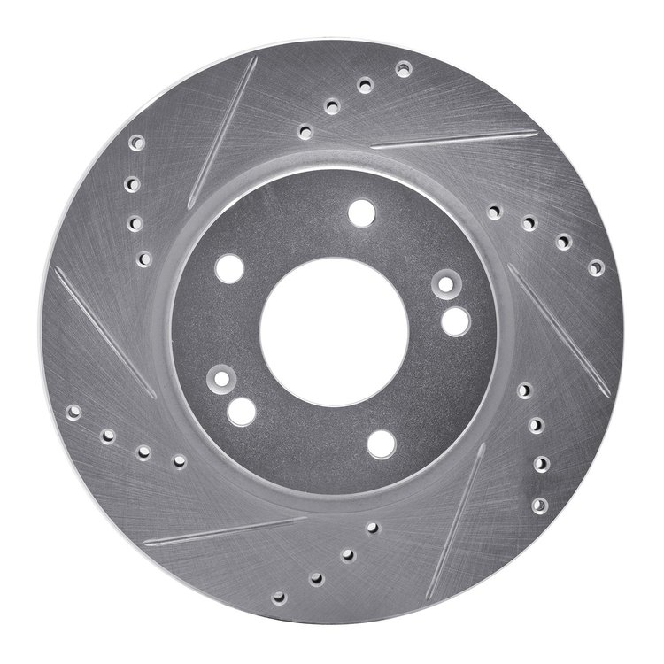 631-03055L Drilled/Slotted Brake Rotor [Silver], Fits Select Kia/Hyundai/Genesis, Position: Front Left