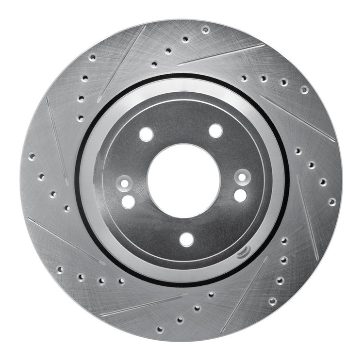 631-03056L Drilled/Slotted Brake Rotor [Silver], Fits Select Kia/Hyundai/Genesis, Position: Rear Left