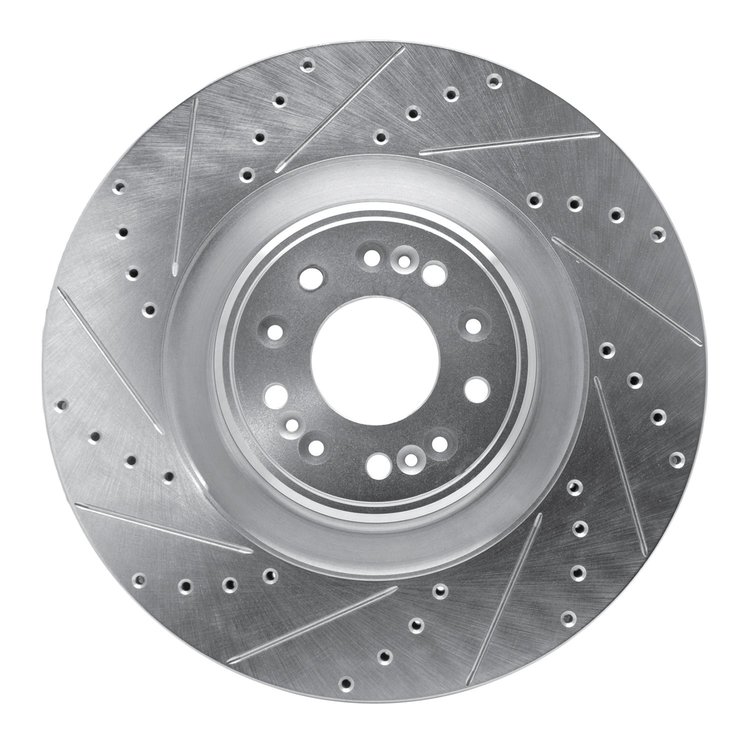 631-10001L Drilled/Slotted Brake Rotor [Silver], Fits Select Kia/Hyundai/Genesis, Position: Front Left