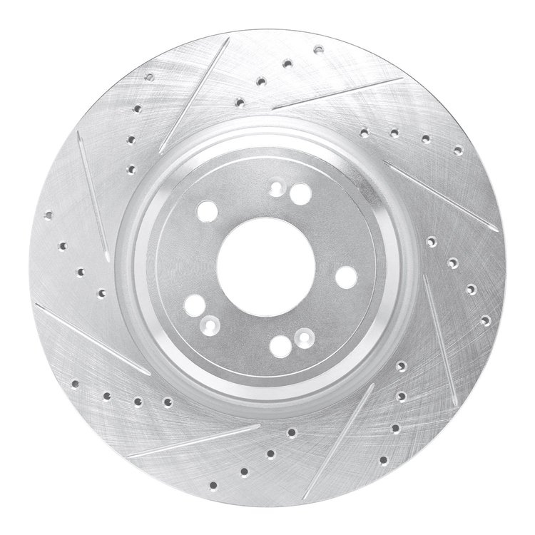 631-10008L Drilled/Slotted Brake Rotor [Silver], Fits Select Kia/Hyundai/Genesis, Position: Front Left