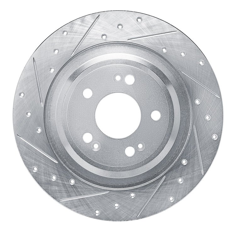 631-10009L Drilled/Slotted Brake Rotor [Silver], Fits Select Kia/Hyundai/Genesis, Position: Rear Left