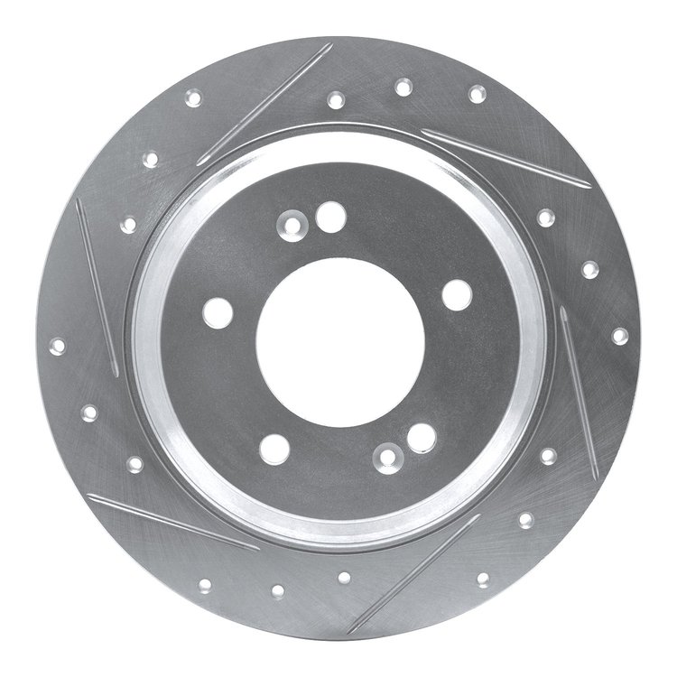 631-21014L Drilled/Slotted Brake Rotor [Silver], Fits Select Kia/Hyundai/Genesis, Position: Rear Left