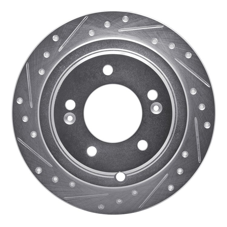 631-21017L Drilled/Slotted Brake Rotor [Silver], 2004-2006 Kia/Hyundai/Genesis, Position: Rear Left