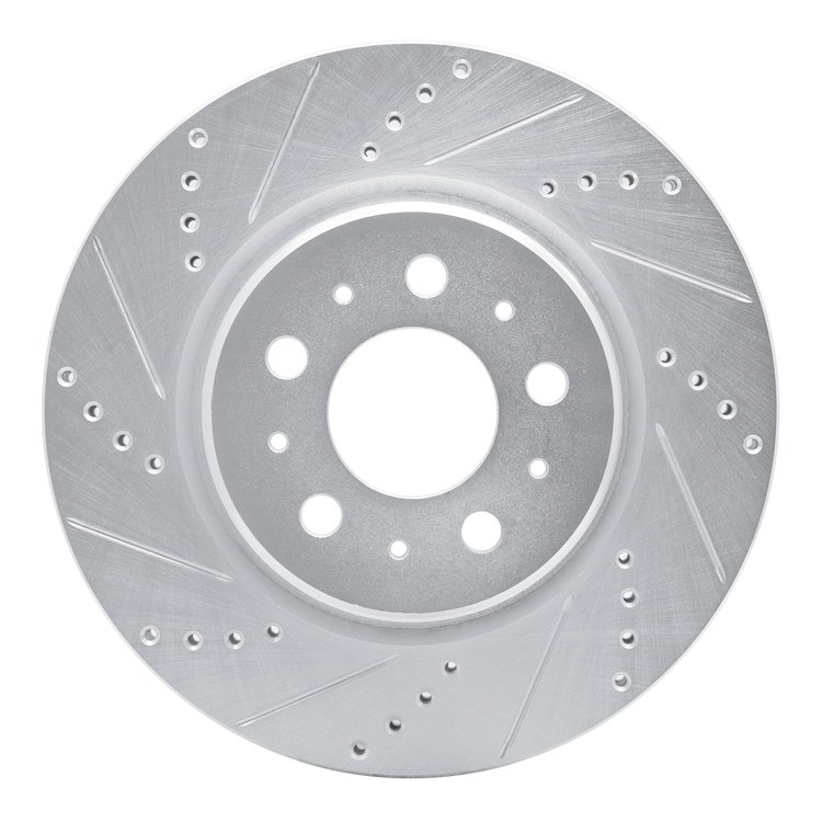 631-26002L Drilled/Slotted Brake Rotor [Silver], Fits Select Tesla, Position: Front Left