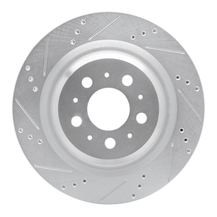 631-26003L Drilled/Slotted Brake Rotor [Silver], Fits Select Tesla, Position: Rear Left