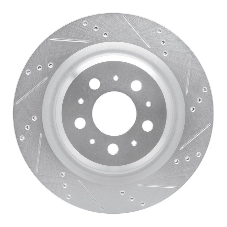 631-26003R Drilled/Slotted Brake Rotor [Silver], Fits Select Tesla, Position: Rear Right