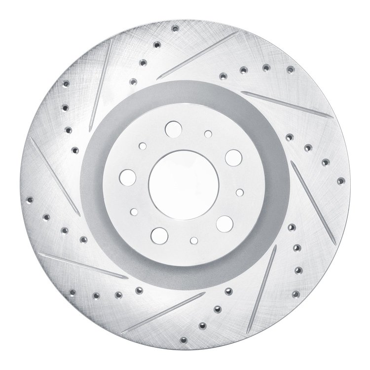 631-26007L Drilled/Slotted Brake Rotor [Silver], Fits Select Tesla, Position: Front Left