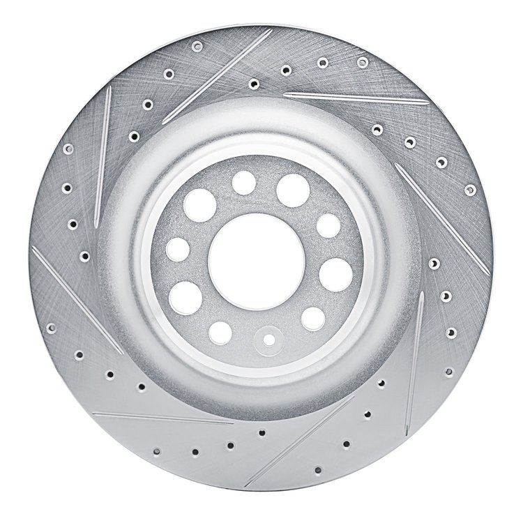 631-26010L Drilled/Slotted Brake Rotor [Silver], Fits Select Tesla, Position: Rear Left