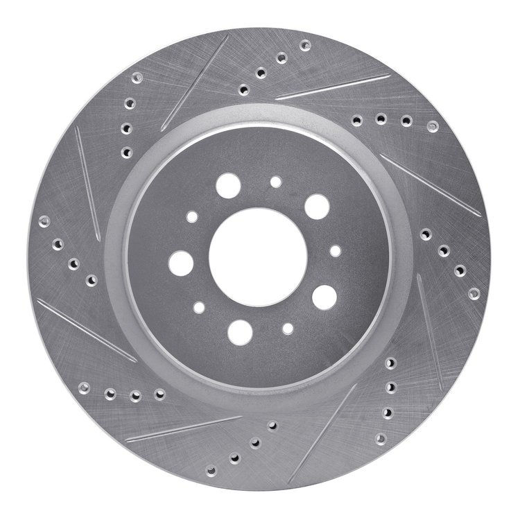 631-27032L Drilled/Slotted Brake Rotor [Silver], 2004-2007 Volvo, Position: Rear Left