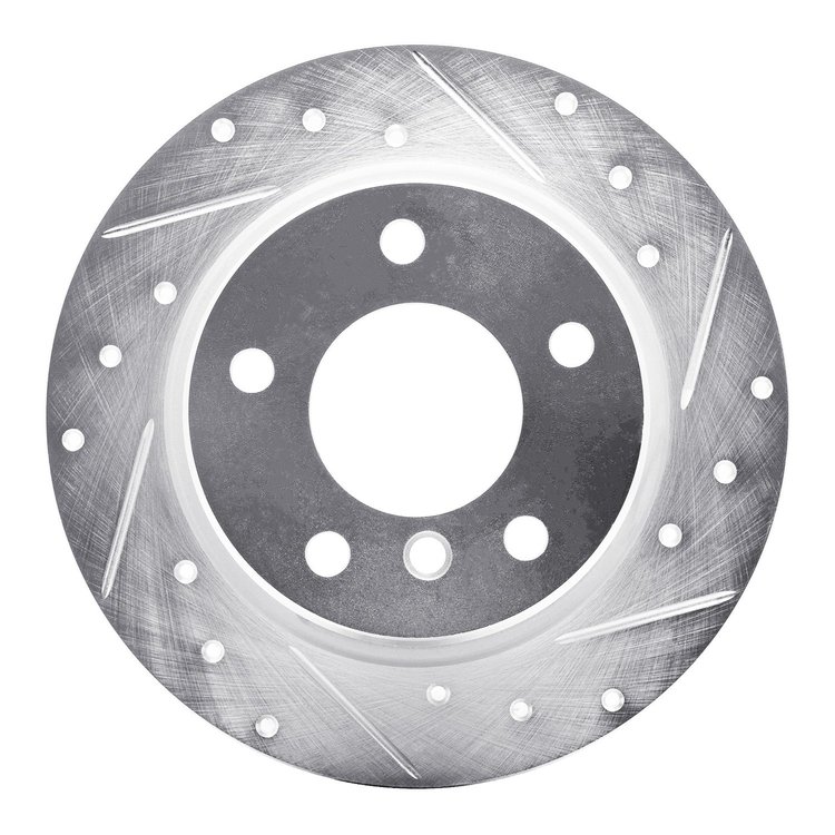 631-31028R Drilled/Slotted Brake Rotor [Silver], 1991-1999 BMW, Position: Rear Right