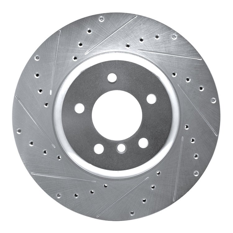 631-31105L Drilled/Slotted Brake Rotor [Silver], Fits Select BMW, Position: Front Left