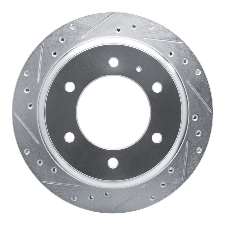 631-37009L Drilled/Slotted Brake Rotor [Silver], 1992-2004 Multiple Makes/Models, Position: Rear Left