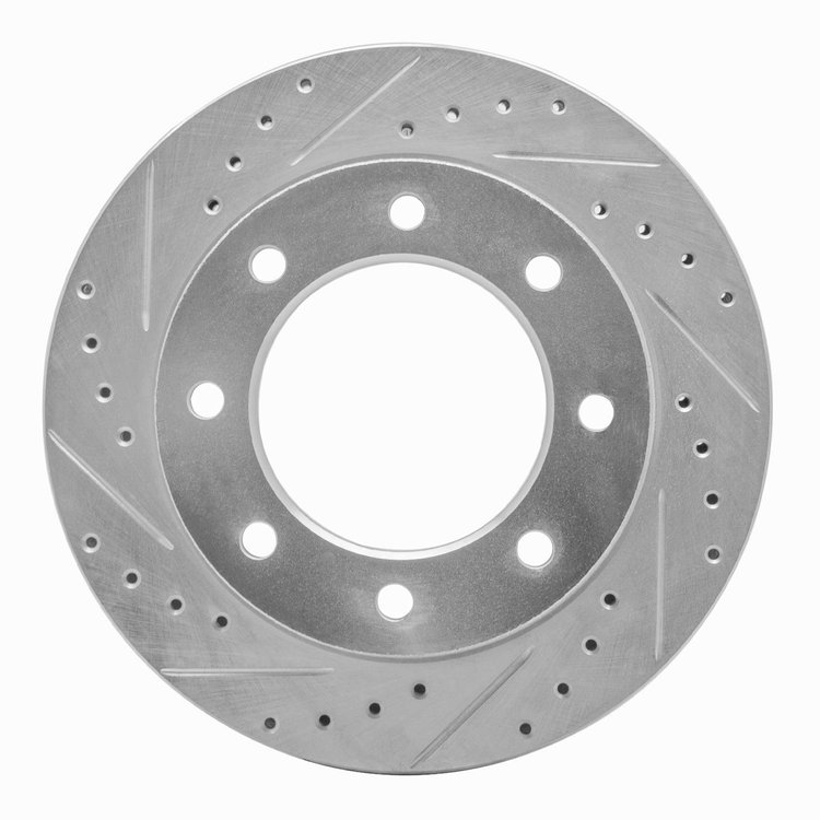 631-40055L Drilled/Slotted Brake Rotor [Silver], 1973-1993 Mopar, Position: Front Left
