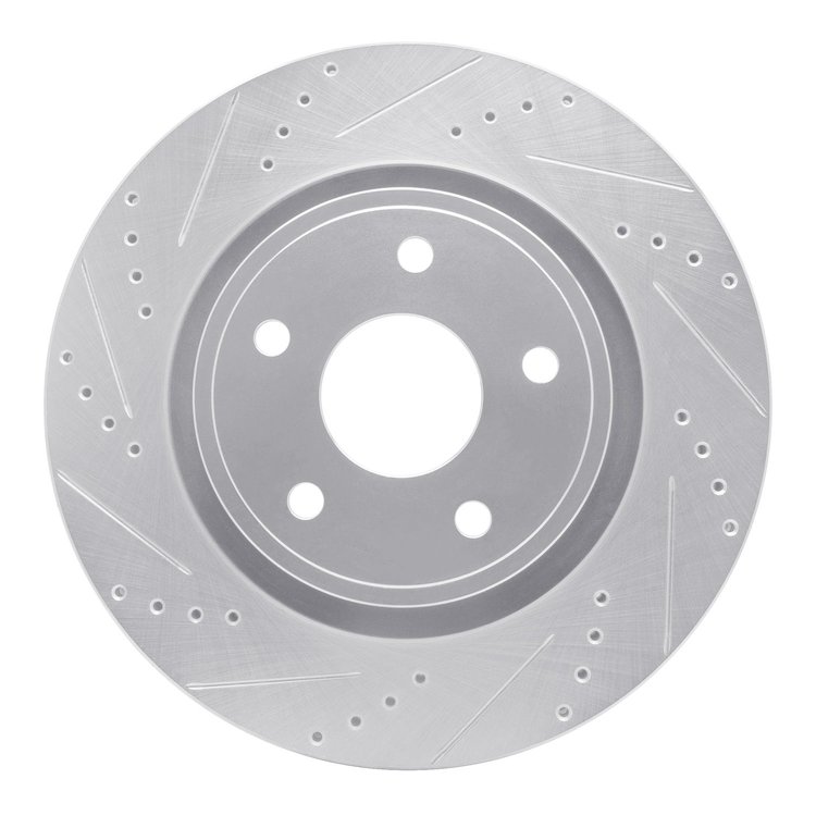 631-40104L Drilled/Slotted Brake Rotor [Silver], 2004-2006 Mopar, Position: Front Left