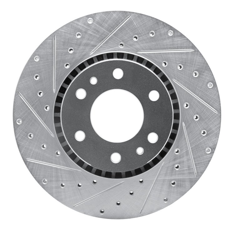 631-48046L Drilled/Slotted Brake Rotor [Silver], 2002-2009 GM, Position: Front Left