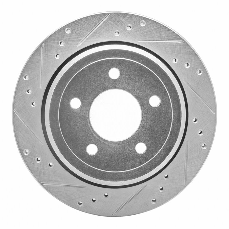 631-56020L Drilled/Slotted Brake Rotor [Silver], 2003-2011 Ford/Lincoln/Mercury/Mazda, Position: Rear Left