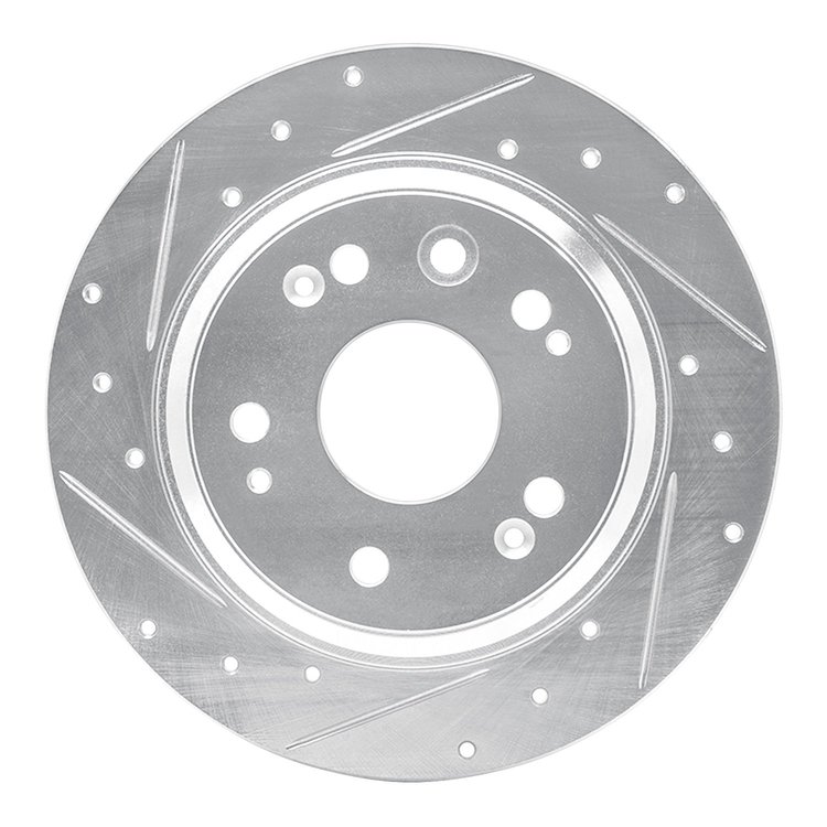 631-58018L Drilled/Slotted Brake Rotor [Silver], 2002-2004 Acura/Honda, Position: Rear Left