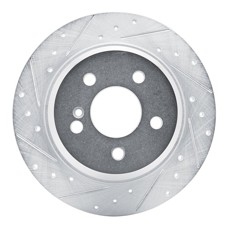 631-63071L Drilled/Slotted Brake Rotor [Silver], 2003-2006 Mercedes-Benz, Position: Rear Left