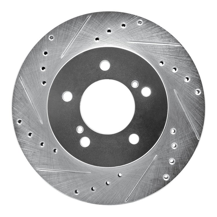 631-67107L Drilled/Slotted Brake Rotor [Silver], 1993-2002 Multiple Makes/Models, Position: Front Left