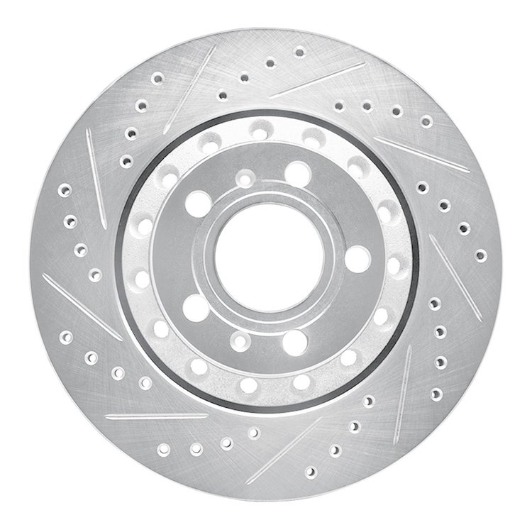 631-73040L Drilled/Slotted Brake Rotor [Silver], 2004-2010 Audi/Volkswagen, Position: Rear Left