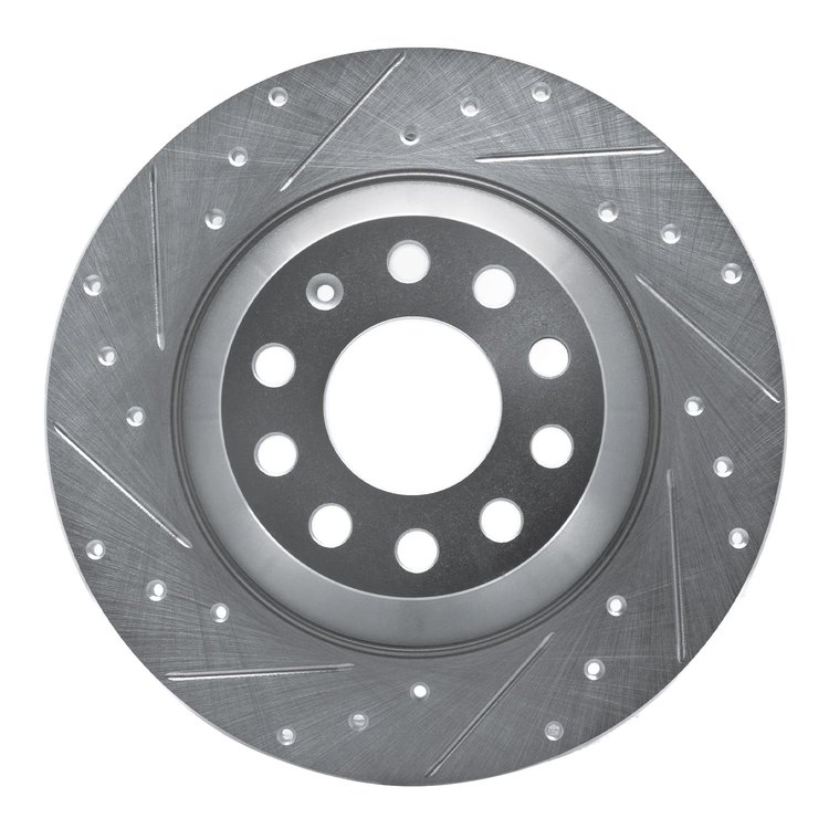 631-73042L Drilled/Slotted Brake Rotor [Silver], 2005-2011 Audi/Volkswagen, Position: Rear Left