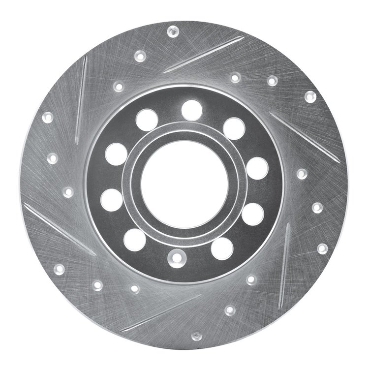 631-74027L Drilled/Slotted Brake Rotor [Silver], 2005-2013 Audi/Volkswagen, Position: Rear Left