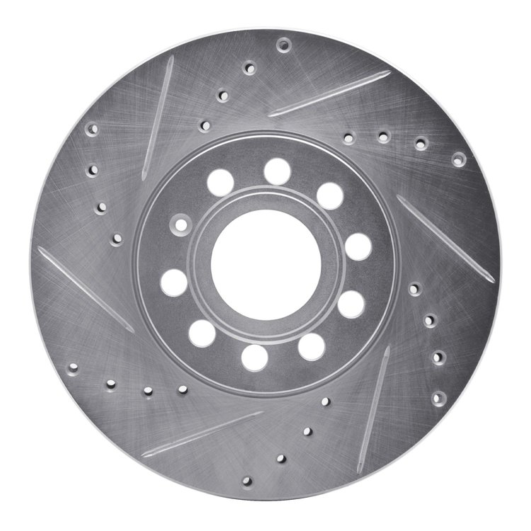 631-74028L Drilled/Slotted Brake Rotor [Silver], Fits Select Audi/Volkswagen, Position: Front Left