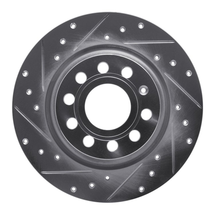631-74055L Drilled/Slotted Brake Rotor [Silver], 2005-2018 Audi/Volkswagen, Position: Rear Left