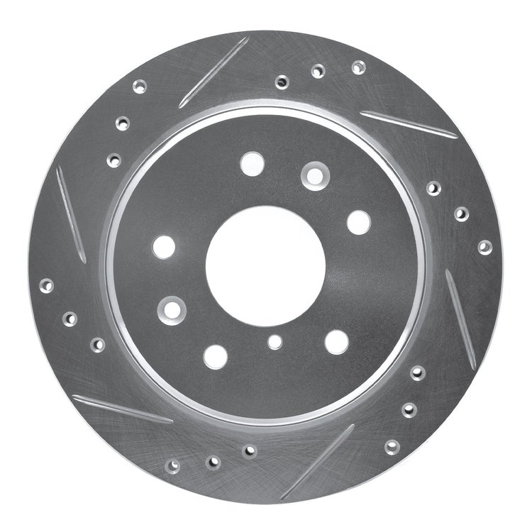 631-80015L Drilled/Slotted Brake Rotor [Silver], 1986-1991 Ford/Lincoln/Mercury/Mazda, Position: Rear Left