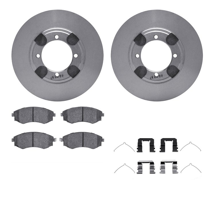 6312-03014 Brake Rotors with 3000-Series Ceramic Brake Pads Kit with Hardware, 1992-1998 Kia/Hyundai/Genesis, Position: Front