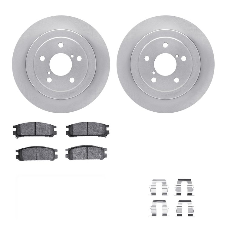 6312-13014 Brake Rotors with 3000-Series Ceramic Brake Pads Kit with Hardware, 1990-1999 Subaru, Position: Rear