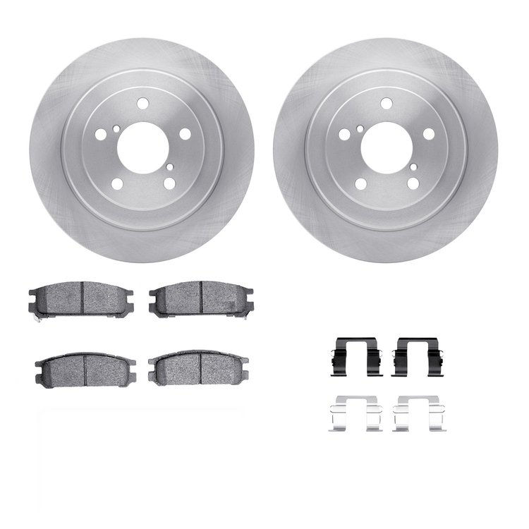 6312-13017 Brake Rotors with 3000-Series Ceramic Brake Pads Kit with Hardware, 1990-1994 Subaru, Position: Rear