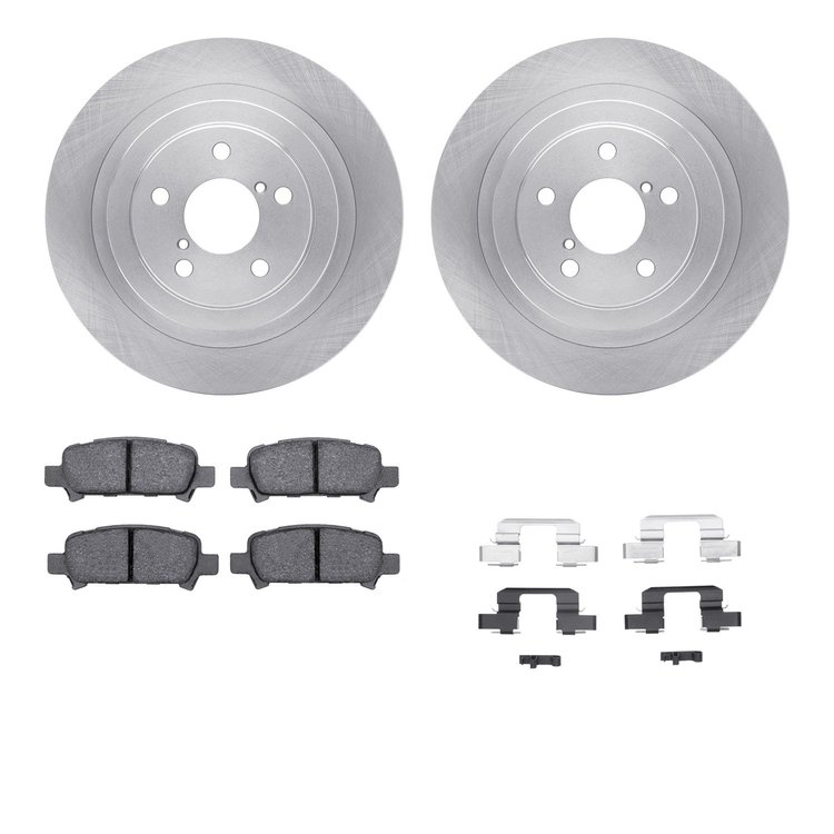6312-13026 Brake Rotors with 3000-Series Ceramic Brake Pads Kit with Hardware, 2005-2009 Subaru, Position: Rear