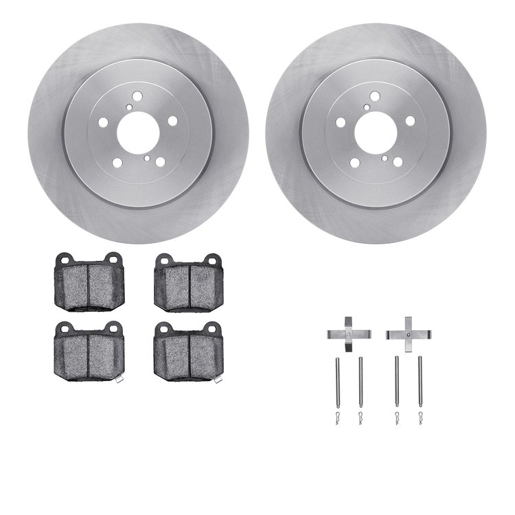 6312-13030 Brake Rotors with 3000-Series Ceramic Brake Pads Kit with Hardware, 2003-2004 Subaru, Position: Rear