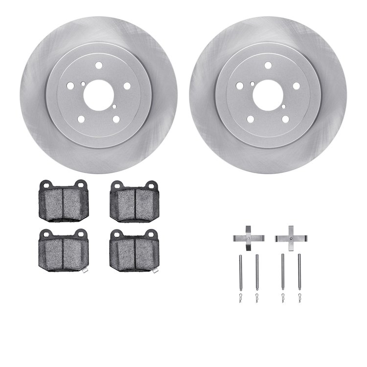 6312-13031 Brake Rotors with 3000-Series Ceramic Brake Pads Kit with Hardware, 2005-2007 Subaru, Position: Rear