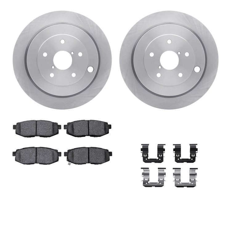 6312-13046 Brake Rotors with 3000-Series Ceramic Brake Pads Kit with Hardware, 2006-2014 Subaru, Position: Rear