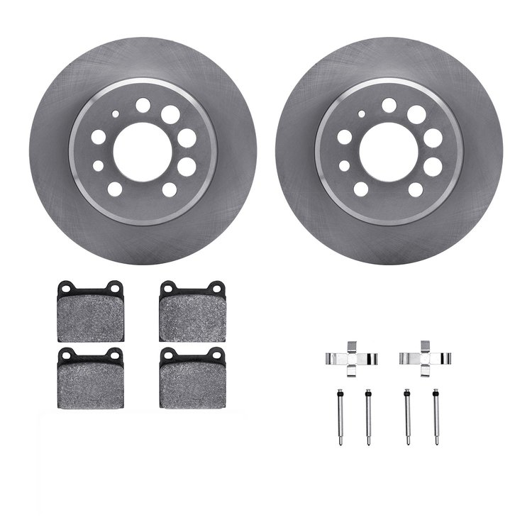 6312-27005 Brake Rotors with 3000-Series Ceramic Brake Pads Kit with Hardware, 1974-1975 Volvo, Position: Rear