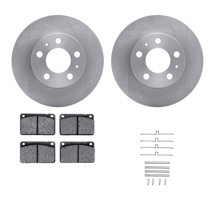6312-27011 Brake Rotors with 3000-Series Ceramic Brake Pads Kit with Hardware, 1979-1984 Volvo, Position: Front