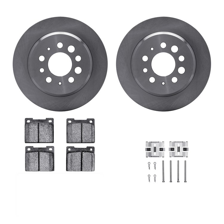 6312-27014 Brake Rotors with 3000-Series Ceramic Brake Pads Kit with Hardware, 1967-1974 Volvo, Position: Rear