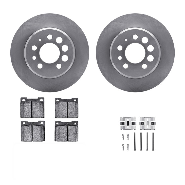 6312-27015 Brake Rotors with 3000-Series Ceramic Brake Pads Kit with Hardware, 1975-1987 Volvo, Position: Rear