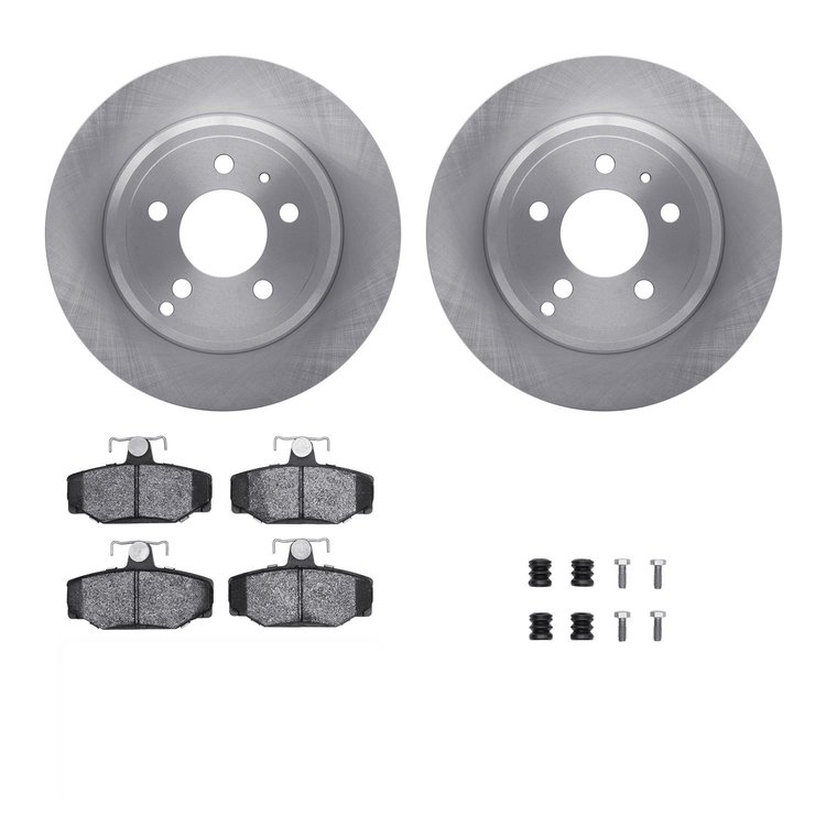 6312-27027 Brake Rotors with 3000-Series Ceramic Brake Pads Kit with Hardware, 1996-1997 Volvo, Position: Rear