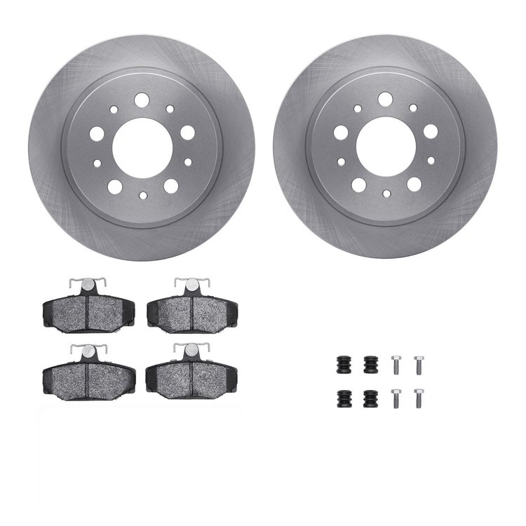 6312-27028 Brake Rotors with 3000-Series Ceramic Brake Pads Kit with Hardware, 1995-1997 Volvo, Position: Rear