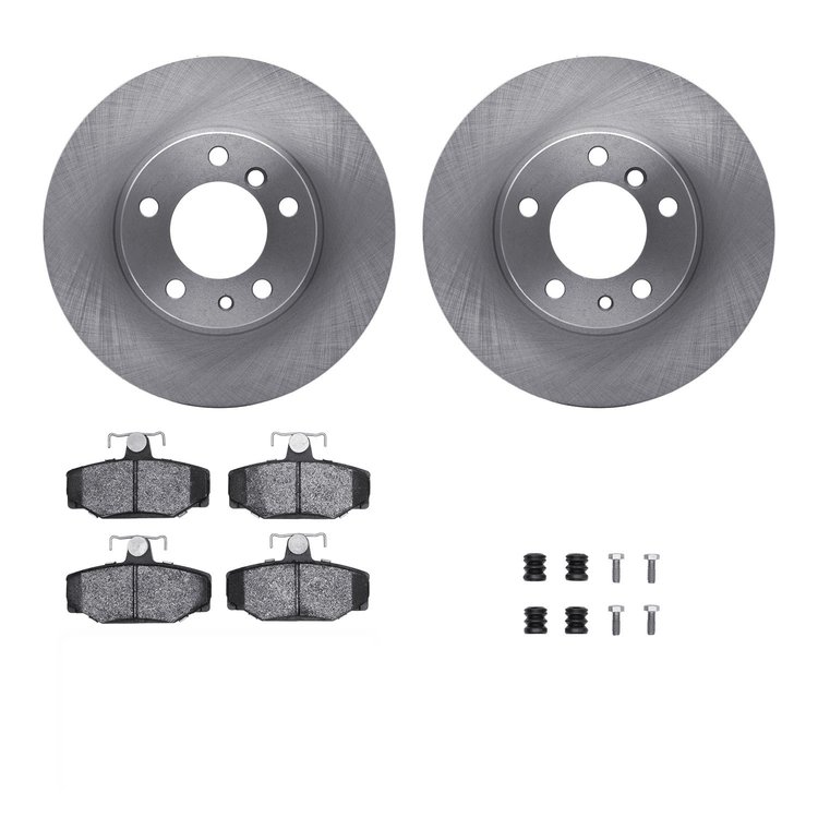 6312-27030 Brake Rotors with 3000-Series Ceramic Brake Pads Kit with Hardware, 1998-2000 Volvo, Position: Rear