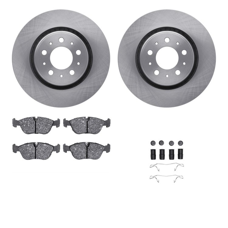 6312-27046 Brake Rotors with 3000-Series Ceramic Brake Pads Kit with Hardware, 1998-2004 Volvo, Position: Front