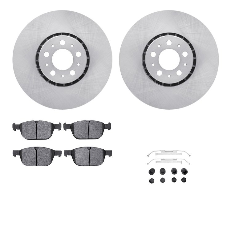 6312-27071 Brake Rotors with 3000-Series Ceramic Brake Pads Kit with Hardware, 2003-2014 Volvo, Position: Front