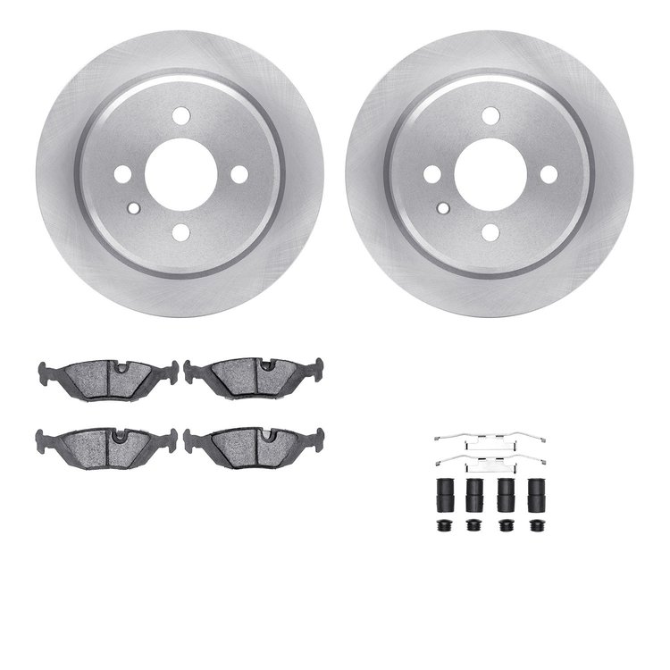 6312-31018 Brake Rotors with 3000-Series Ceramic Brake Pads Kit with Hardware, 1984-1991 BMW, Position: Rear